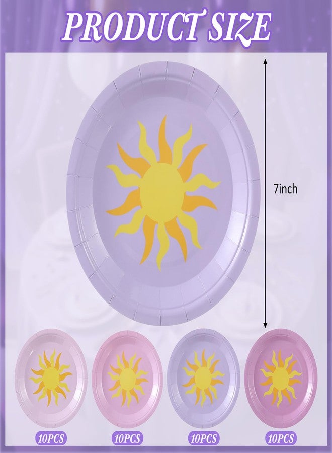 Widecook 40 Pack Purple and Sun Birthday Party Plates for Purple Party Decorations 1st Birthday Paper Plates Sun Tableware Set for Baby Shower Wedding Supplies - Image 2
