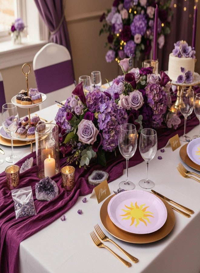 Widecook 40 Pack Purple and Sun Birthday Party Plates for Purple Party Decorations 1st Birthday Paper Plates Sun Tableware Set for Baby Shower Wedding Supplies - Image 4
