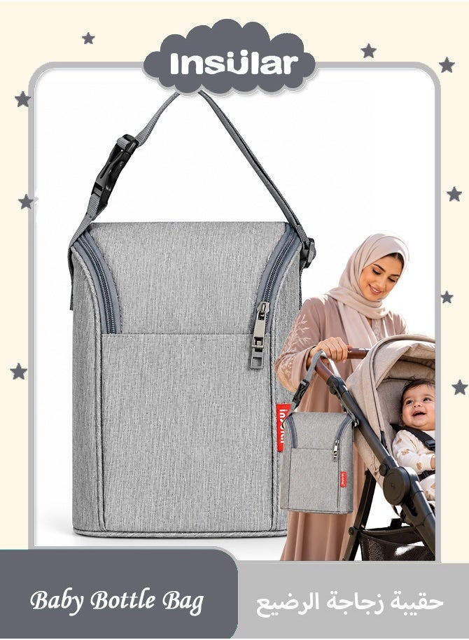 Insular Baby Bottle and Breastmilk Storage Bag, Leak-Proof Baby Bottle Bag, Multifunctional Baby Food Bag, Large Capacity Feeding Bottle Warm Bag, Reusable Lunch Bag for Daycare, Travel and Picnic (Gray) - Image 1
