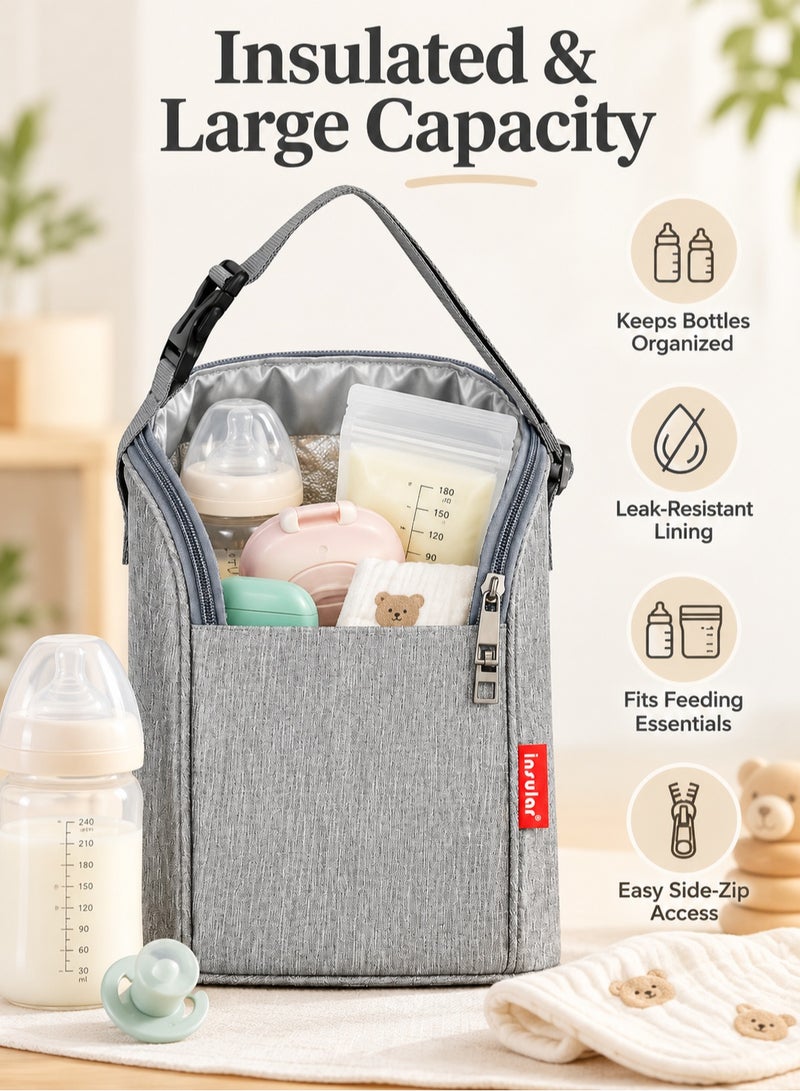 Insular Baby Bottle and Breastmilk Storage Bag, Leak-Proof Baby Bottle Bag, Multifunctional Baby Food Bag, Large Capacity Feeding Bottle Warm Bag, Reusable Lunch Bag for Daycare, Travel and Picnic (Gray) - Image 2