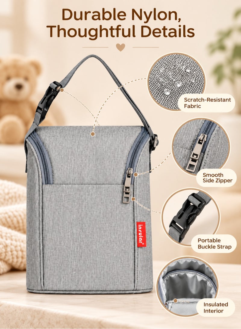 Insular Baby Bottle and Breastmilk Storage Bag, Leak-Proof Baby Bottle Bag, Multifunctional Baby Food Bag, Large Capacity Feeding Bottle Warm Bag, Reusable Lunch Bag for Daycare, Travel and Picnic (Gray) - Image 3