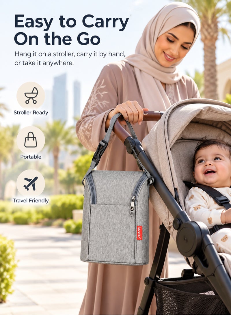 Insular Baby Bottle and Breastmilk Storage Bag, Leak-Proof Baby Bottle Bag, Multifunctional Baby Food Bag, Large Capacity Feeding Bottle Warm Bag, Reusable Lunch Bag for Daycare, Travel and Picnic (Gray) - Image 5