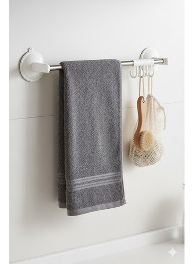 شماعة وحامل مناشف 2 في 1 للحمام والمطبخ | تثبيت قوي وفوري بتقنية الشفط (بدون حفر) | 6 خطافات تعليق إضافية | تصميم  أنيق مقاوم للصدأ متعدد الالوان| حل تخزين مثالي سهل النقل وإعادة التثبيت. - Image 1