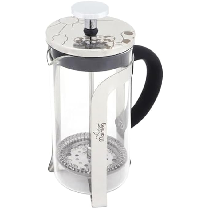 Any Morning French Press Coffee Maker  Borosilicate Glass Coffee Press  Compact Glass French Press With Stainless Steel Filter Durable And Heat Resistant Silver 600Ml 20 Oz 2 Cup - Image 2