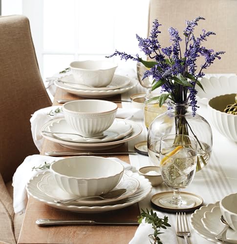 Lenox Dinnerware Set, French Perle Scallop 4-Piece Place Setting, Service For 1, Dinnerware Set, Stoneware, Includes Plates, Bowl, and Mug, Dishwasher And Microwave Safe, Dish Set (White, 4 Piece) - Image 4