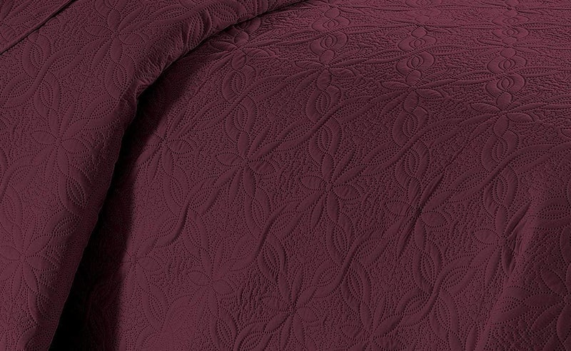 Fancy Linen 3pc Embossed Coverlet Bedspread Set Oversized Bed Cover Solid Floral Daisy Pattern New # Allis (Full/Queen, Burgundy) - Image 2