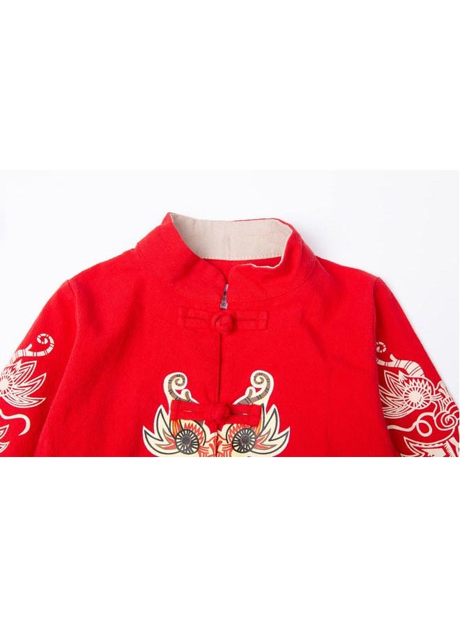 Mud Kingdom Little Boy Girls Outfits Tang Style Chinese New Year Suit Traditional Sets, Red, 3T - Image 4