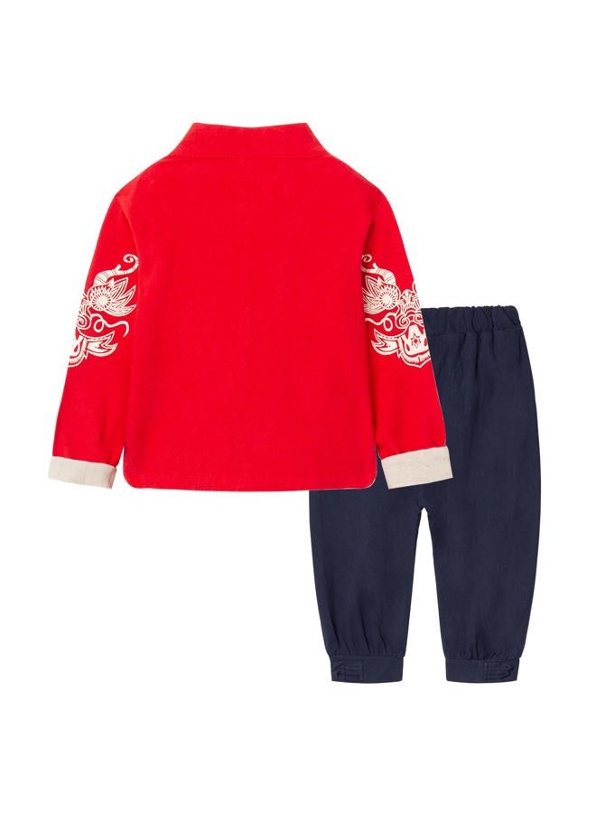 Mud Kingdom Little Boy Girls Outfits Tang Style Chinese New Year Suit Traditional Sets, Red, 3T - Image 3