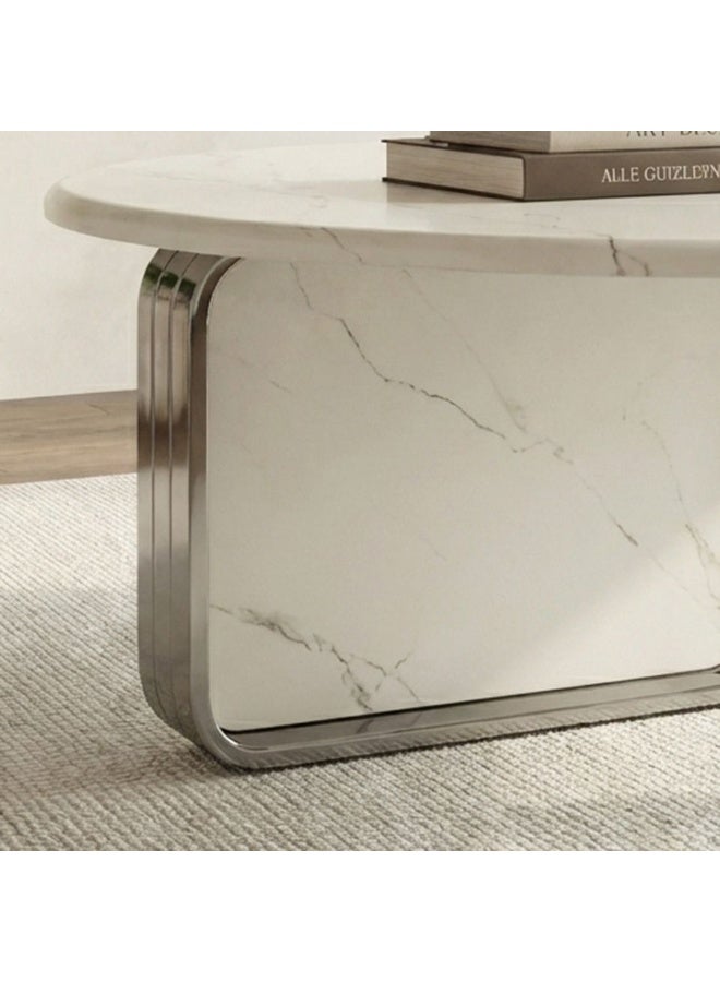 DANUBE HOME Retrova Round Coffee Table | Multifunctional Living Room Table | Space Saving Center Table | Modern Design Furniture For Living Room L100xW100xH38cm-White Grey/Gunmetal - Image 4