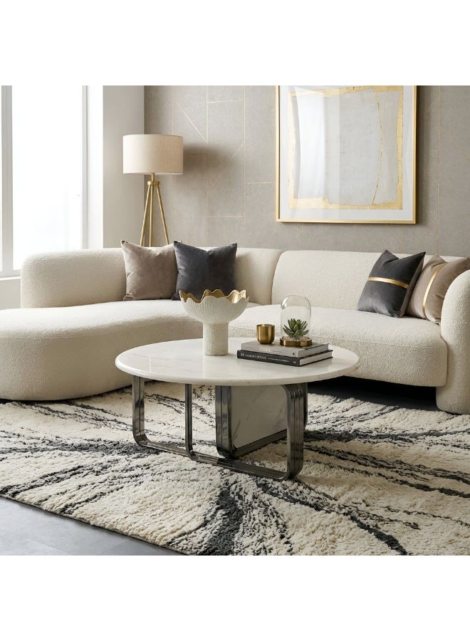DANUBE HOME Retrova Round Coffee Table | Multifunctional Living Room Table | Space Saving Center Table | Modern Design Furniture For Living Room L100xW100xH38cm-White Grey/Gunmetal - Image 5