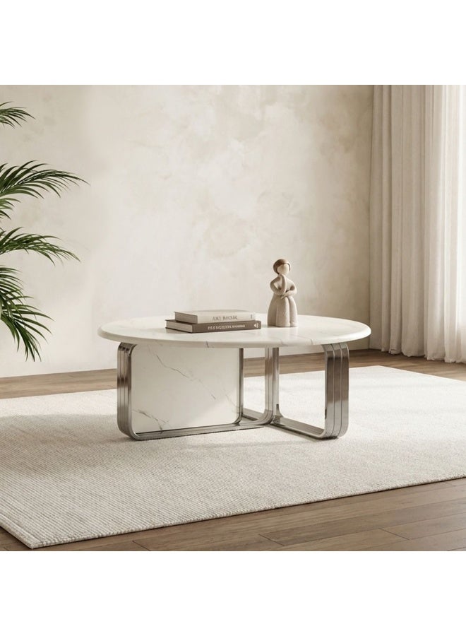 DANUBE HOME Retrova Round Coffee Table | Multifunctional Living Room Table | Space Saving Center Table | Modern Design Furniture For Living Room L100xW100xH38cm-White Grey/Gunmetal - Image 1