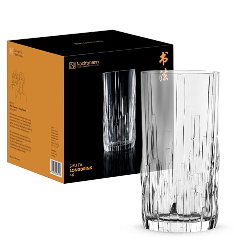Nachtmann Shu Fa Long Drink Glasses – Set of 4 Lead-Free 12.2 oz Tall Crystal Tumblers, Chinese Calligraphy-Inspired Textured Design, Machine-Made Glassware for Cocktails, Beverages, Home Bars - Image 1