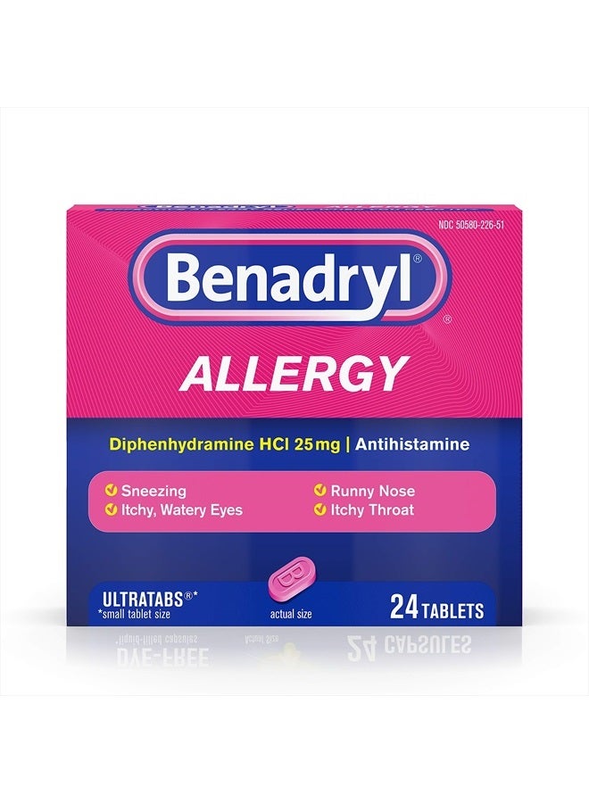 Johnson & Johnson Benadryl Ultratabs Antihistamine Allergy Relief with Diphenhydramine HCl, 24 Count - Image 1