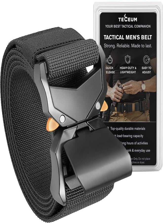 TECEUM Tactical Belt – Black B1 M – Heavy-Duty Military, Work, Hiking,Rigger, Utility, EDC Men’s Belts – Quick-Release – Nylon Web - Image 1