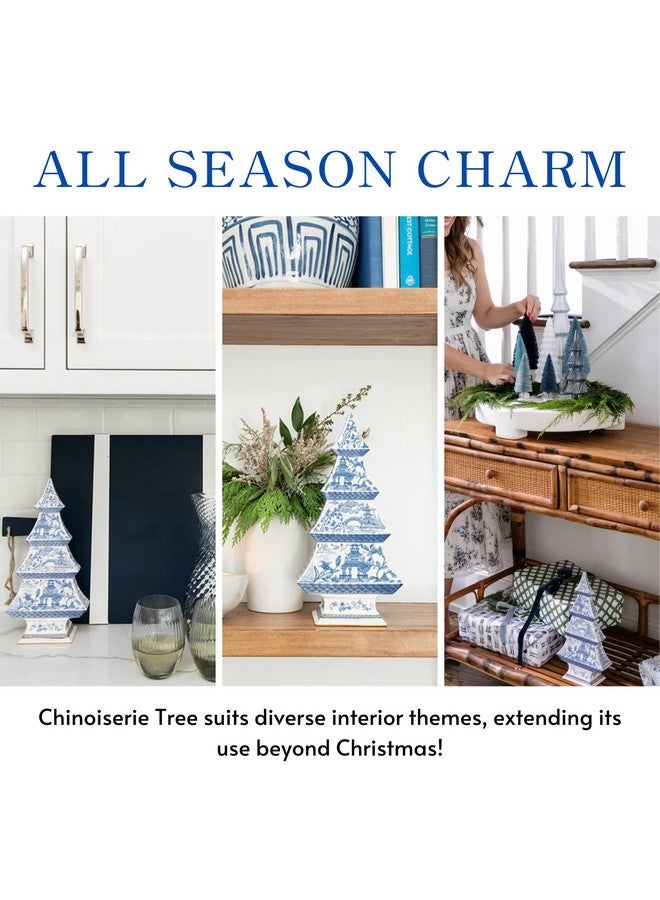 توز كومباني تمثال صغير من السيراميك الصيني باللونين الأزرق والأبيض لشجرة عيد الميلاد، مقاس 12 بوصة، ديكور داخلي على سطح الطاولة - Image 3