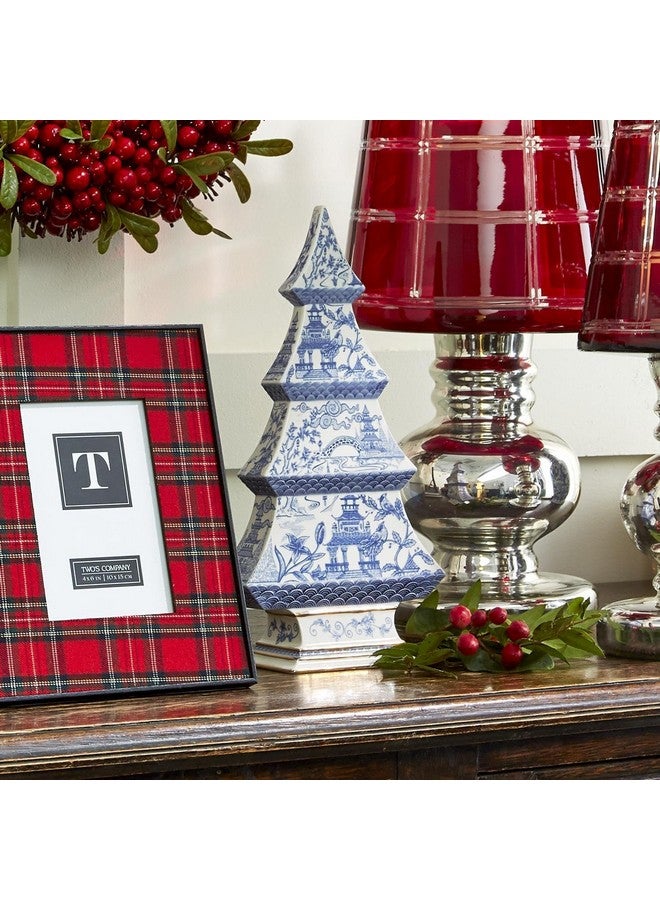 توز كومباني تمثال صغير من السيراميك الصيني باللونين الأزرق والأبيض لشجرة عيد الميلاد، مقاس 12 بوصة، ديكور داخلي على سطح الطاولة - Image 4