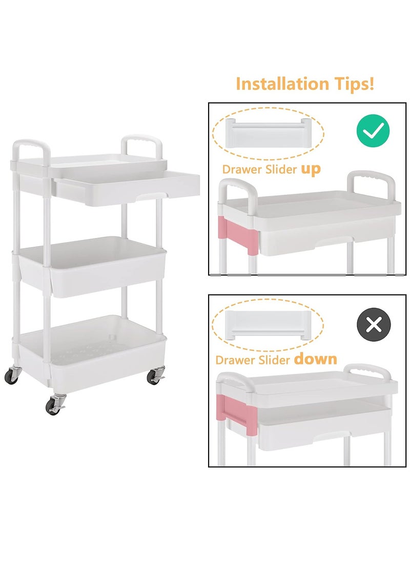 3-Tier Rolling Utility Cart with Drawer,Multifunctional Storage Organizer with Plastic Shelf & Metal Wheels,Storage Cart for Kitchen,Bathroom,Living Room,Office,White - pzsku/Z23131DD29CBB026E7F58Z/45/_/1721375977/5395b91c-0bbe-4b6d-8e3f-908858bce2ae