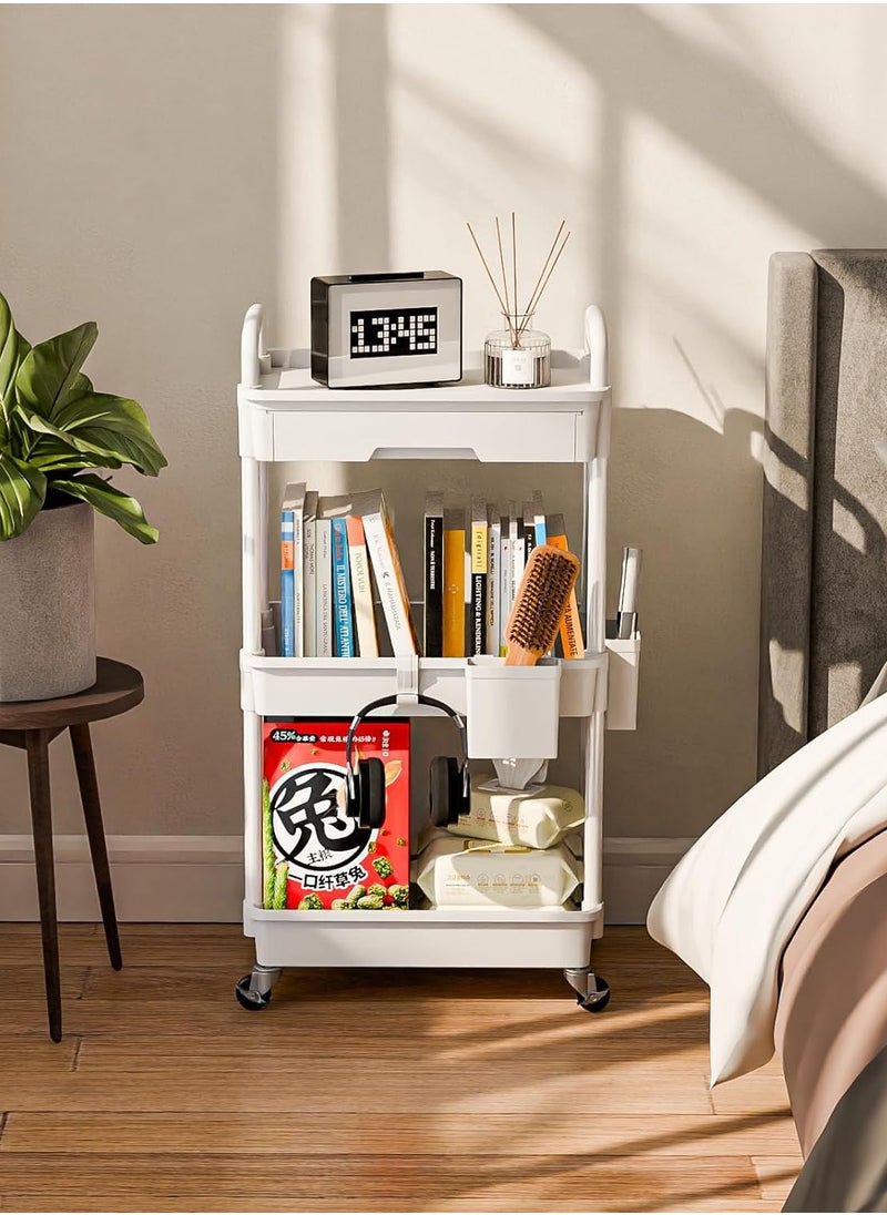 3-Tier Rolling Utility Cart with Drawer,Multifunctional Storage Organizer with Plastic Shelf & Metal Wheels,Storage Cart for Kitchen,Bathroom,Living Room,Office,White - pzsku/Z23131DD29CBB026E7F58Z/45/_/1721375977/e695a52f-d188-4290-845a-288999481489