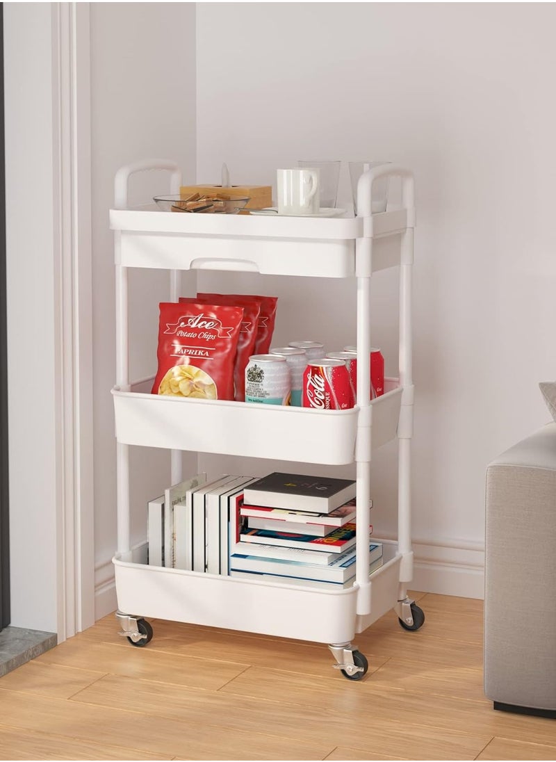 3-Tier Rolling Utility Cart with Drawer,Multifunctional Storage Organizer with Plastic Shelf & Metal Wheels,Storage Cart for Kitchen,Bathroom,Living Room,Office,White - pzsku/Z23131DD29CBB026E7F58Z/45/_/1721375980/e6e50638-1069-4c59-a20e-3063fedf2a65