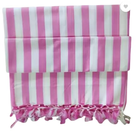 FUTUREZ KEY Striped Bedsheet Set with Tassels, Pink and White Stripes, 180 x 230 cm - Image 2