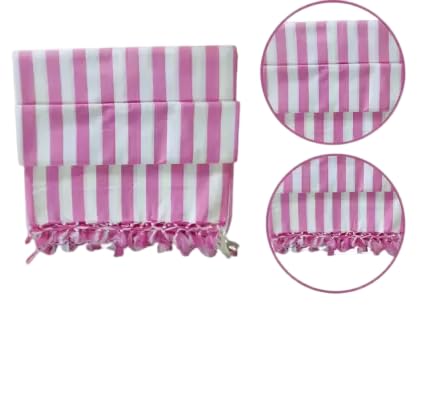 FUTUREZ KEY Striped Bedsheet Set with Tassels, Pink and White Stripes, 180 x 230 cm - Image 3