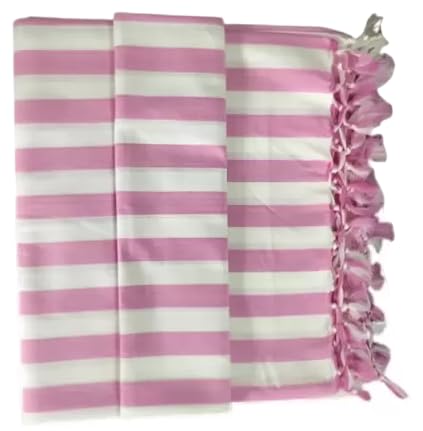 FUTUREZ KEY Striped Bedsheet Set with Tassels, Pink and White Stripes, 180 x 230 cm - Image 1