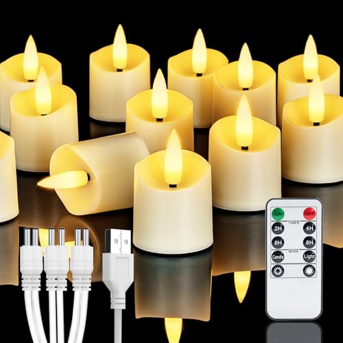 Homemory Rechargeable Flameless Candles 2468H Timer LED Votive Candles 12 PCS Battery Operated Tea Lights with Timer for Table Wedding Christmas USB Charging Cable Included - Image 1
