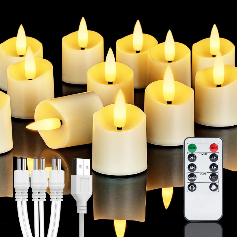 Homemory Rechargeable Flameless Candles 2468H Timer LED Votive Candles 12 PCS Battery Operated Tea Lights with Timer for Table Wedding Christmas USB Charging Cable Included - Image 2