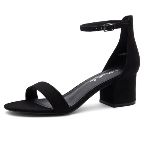 Herstyle Women’s Low Heels – Open Toe Chunky Block Heeled Sandals with Ankle Strap | Comfortable Dressy Short Heels for Prom, Wedding, Party & Office, Black 11.0, Sunday - Image 1
