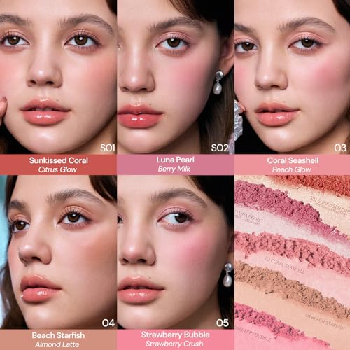 Flower Knows Shells Jewel Collection Silk Satin BlushShimmery Cool Berry Pink Powder Blush for CheeksBuildable Blendable Face MakeupSoft LongLasting018 Oz02 Luna Pearl - Image 3