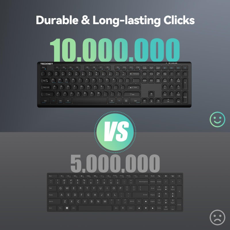 TECKNET Bluetooth Keyboard Rechargeable, 4-Device (2.4G+BT) Wireless Keyboard, Full Size Computer Keyboard with Stand, Ultra-Slim Quiet Typing, for PC/Laptop/Smart TV/Phone/Tablet, 12 Hotkeys - Image 5