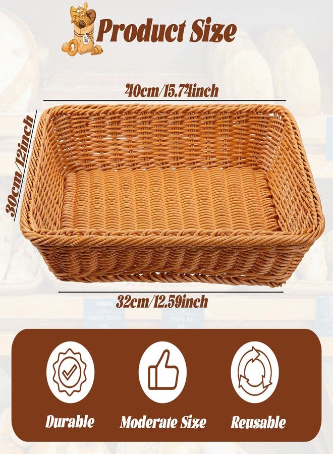Retainbre 3 Pack Wicker Bread Baskets for Serving 15.8 Inch Rattan Tray Rectangular Display Baskets for Food Fruit Vegetables Snack Decorative Kitchen Restaurant Home - Image 3