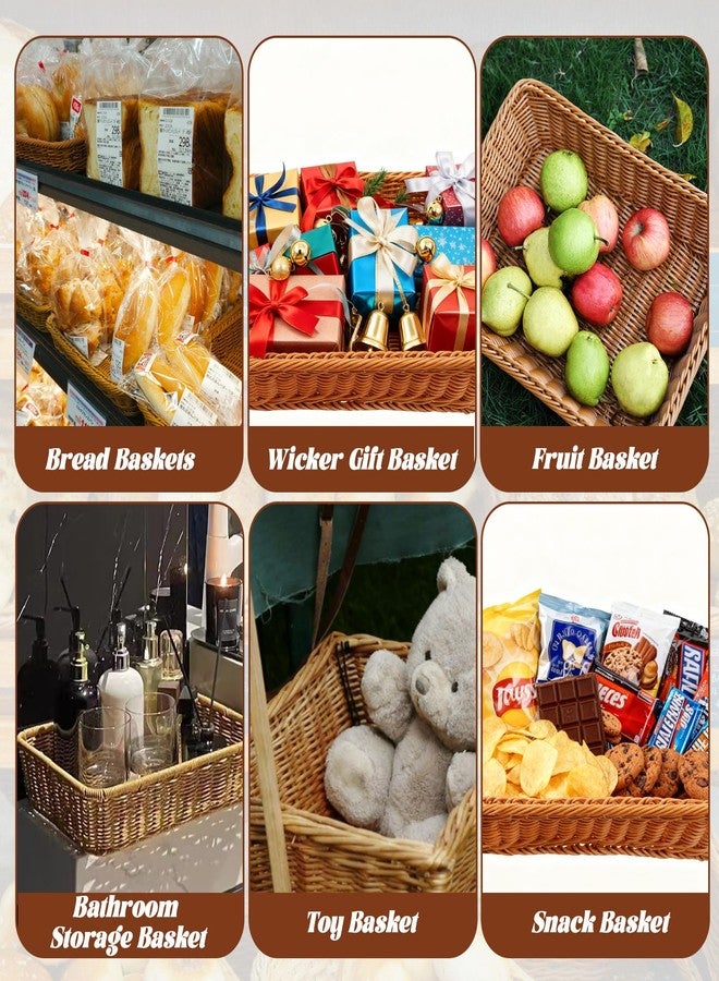 Retainbre 3 Pack Wicker Bread Baskets for Serving 15.8 Inch Rattan Tray Rectangular Display Baskets for Food Fruit Vegetables Snack Decorative Kitchen Restaurant Home - Image 5