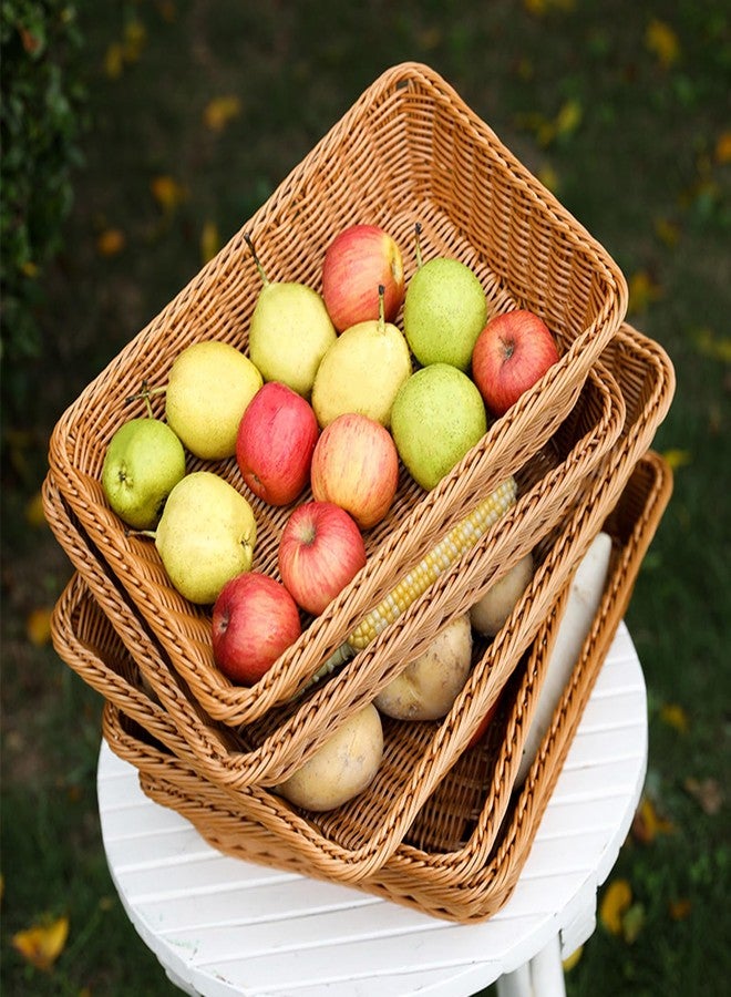 Retainbre 3 Pack Wicker Bread Baskets for Serving 15.8 Inch Rattan Tray Rectangular Display Baskets for Food Fruit Vegetables Snack Decorative Kitchen Restaurant Home - Image 2