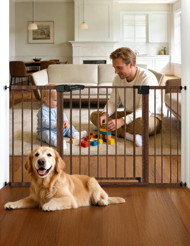 Babelio Baby Gate with Black Wood Pattern, 29-48 Inch Auto Close Dog Gate PressGuard P7 for The House, Stairs and Doorways, Pressure Mounted Pet Gate with Door and Y Spindle Rods - Image 1