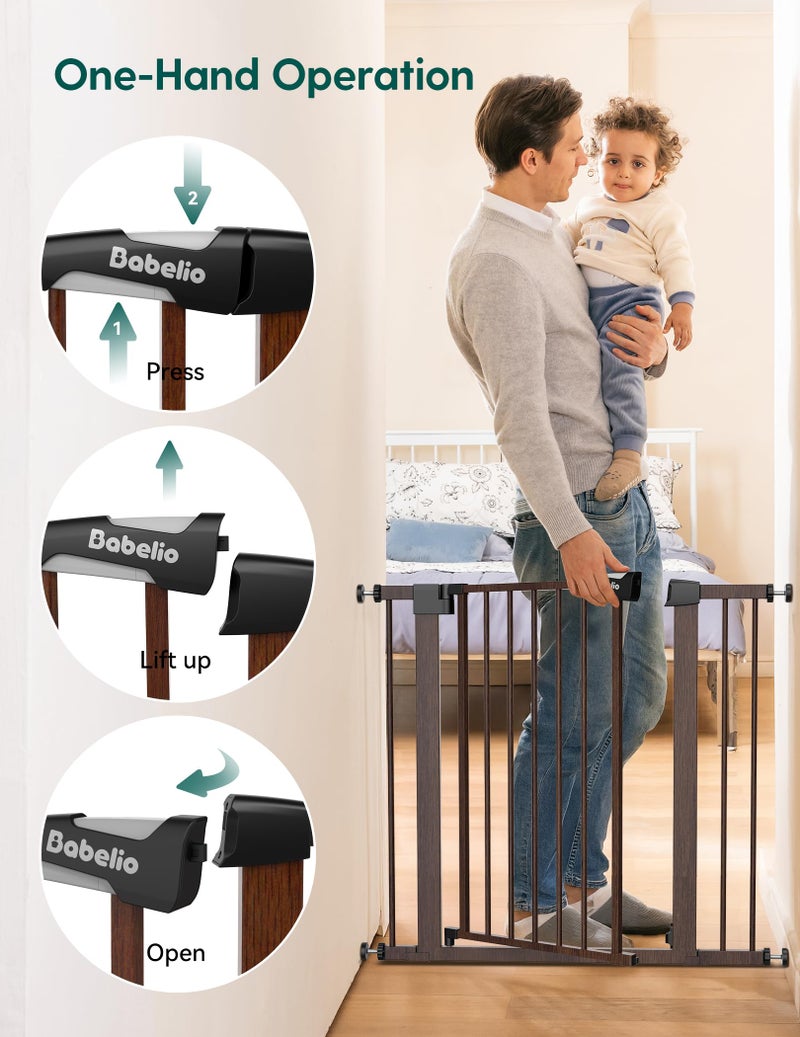 Babelio Baby Gate with Black Wood Pattern, 29-48 Inch Auto Close Dog Gate PressGuard P7 for The House, Stairs and Doorways, Pressure Mounted Pet Gate with Door and Y Spindle Rods - Image 4