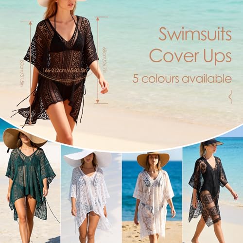 FeelfunFeather Bathing Suit Cover Up for Women,V-Neck Summer Crochet Swimsuit Coverups Loose Swimwear Beach Dress for Pool Sea Party,Black - Image 3