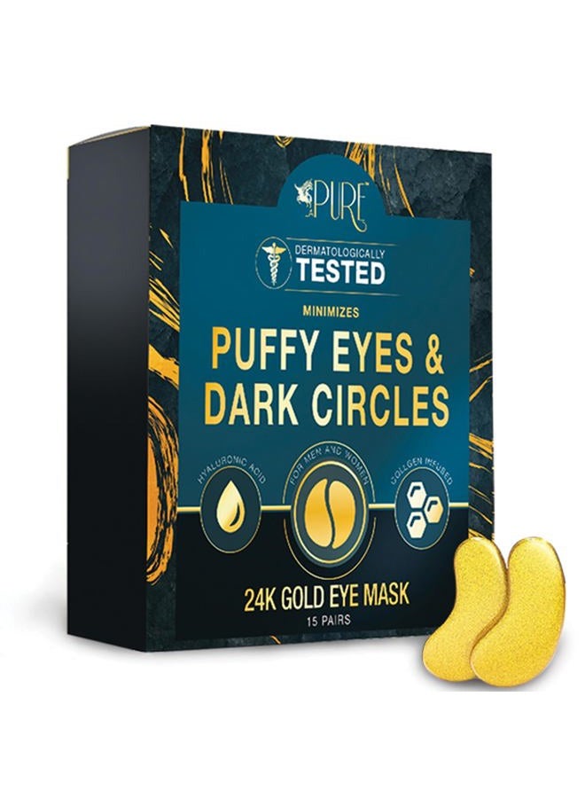 LA PURE 24K Gold Eye Treatment Masks - Under Eye Patches, Under Eye Bags Treatment, Eye Mask for Puffy Eyes, Anti-Wrinkle, Dark Circles, Gel Pads 15 Pairs - Image 1