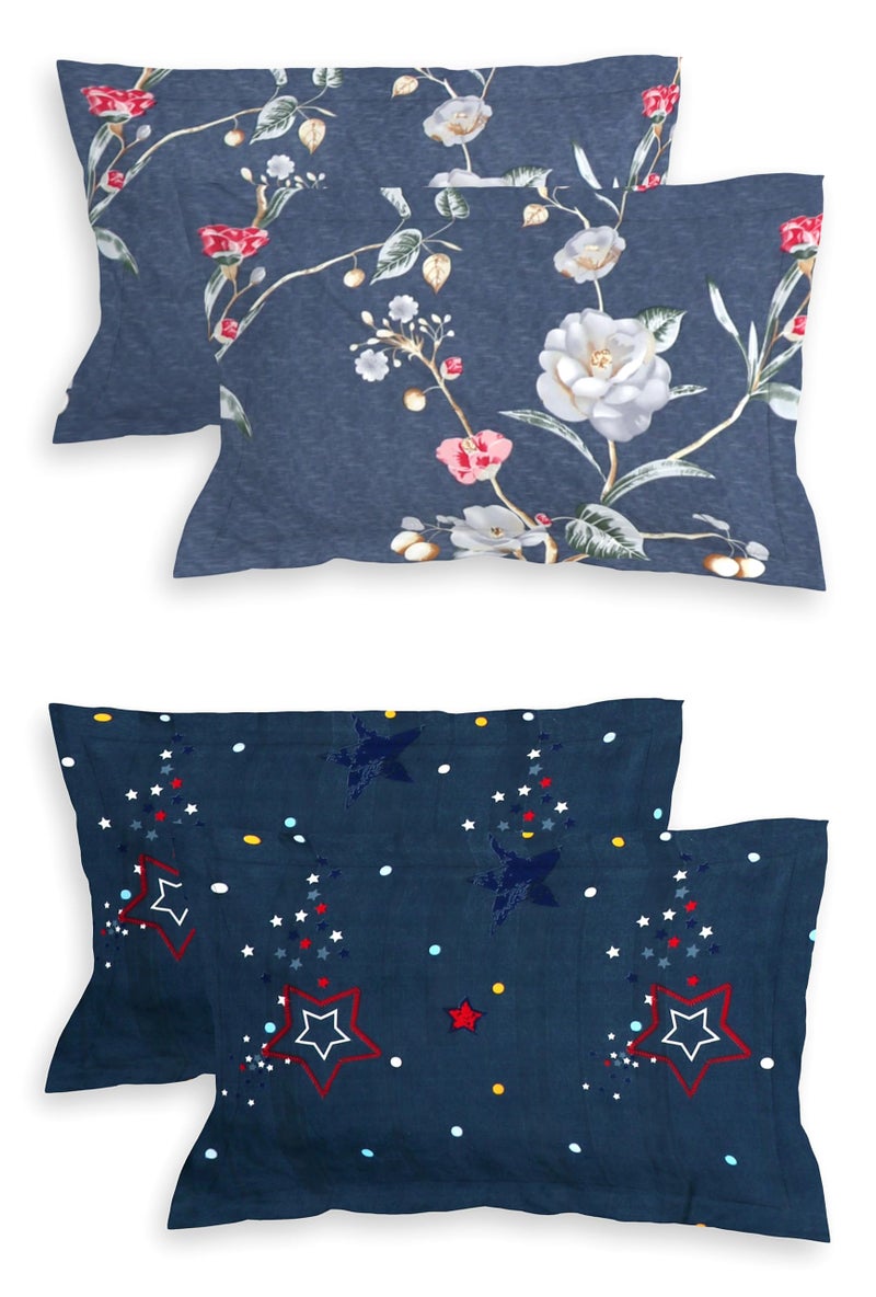 RD TREND® Glace Cotton Assorted Pillow Cover Set of 2 (4 Pcs) – Premium 210 TC, Standard Size 18"x28" | Soft & Breathable Floral Printed Design for Bedroom |Bluestar&Grey - Image 1