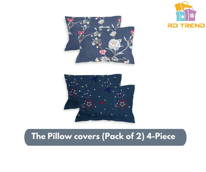 RD TREND® Glace Cotton Assorted Pillow Cover Set of 2 (4 Pcs) – Premium 210 TC, Standard Size 18"x28" | Soft & Breathable Floral Printed Design for Bedroom |Bluestar&Grey - Image 2