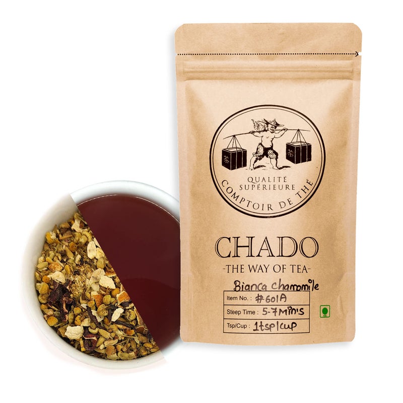 Chado Tea Bianca Chamomile Blend (50 g) |Makes 15 Cups|1 Infused|Loose Leaf Tea|Fresh Herbal Tea - Image 1