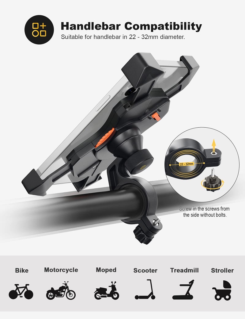 Grefay Bike Phone Holder, Motorcycle Phone Holder with Handlebar Clamp for Bicycle, Suitable with iPhone 16 15 14 Pro Max Plus/13 12 11 Pro Max Mini, XS XR X, SE/3.5-6.5 Inch Smartphone, 360 Rotatable - Image 4
