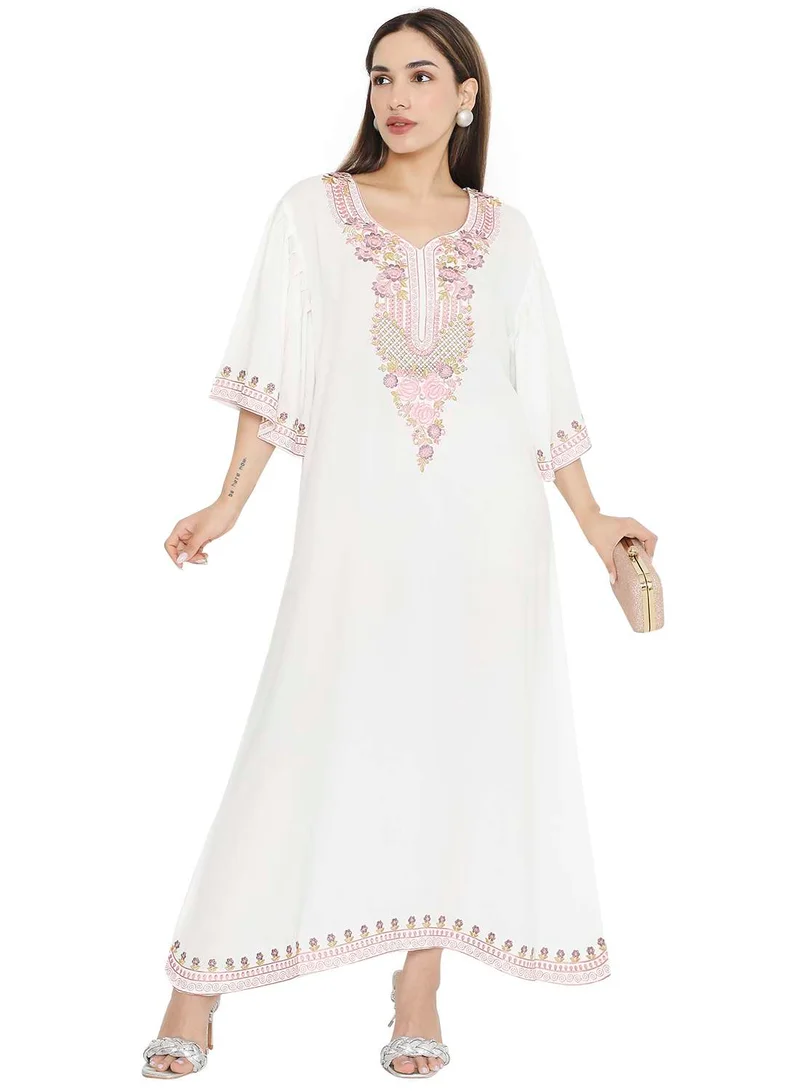 هانا آند سارا PURE MUSLIN SILK COTTON WITH UNIQUE THREAD EMBROIDERY ARABIC KAFTAN JALABIYA DRESS