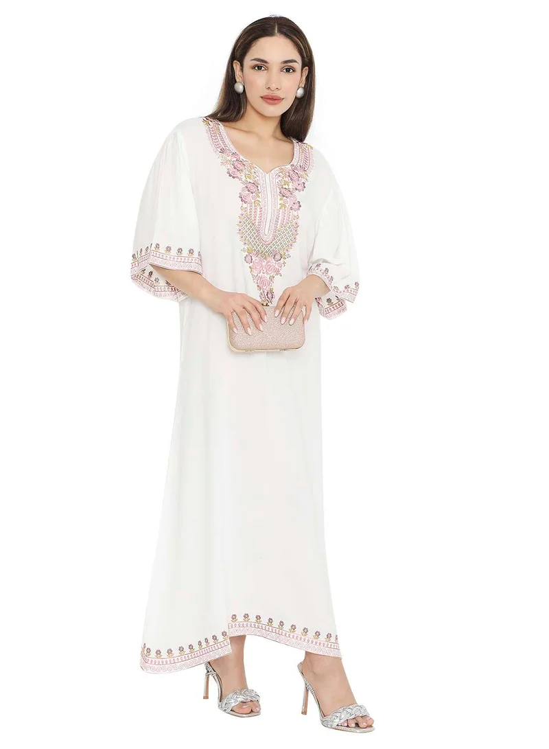 هانا آند سارا PURE MUSLIN SILK COTTON WITH UNIQUE THREAD EMBROIDERY ARABIC KAFTAN JALABIYA DRESS