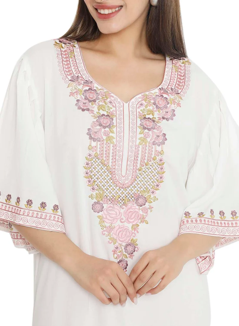 هانا آند سارا PURE MUSLIN SILK COTTON WITH UNIQUE THREAD EMBROIDERY ARABIC KAFTAN JALABIYA DRESS