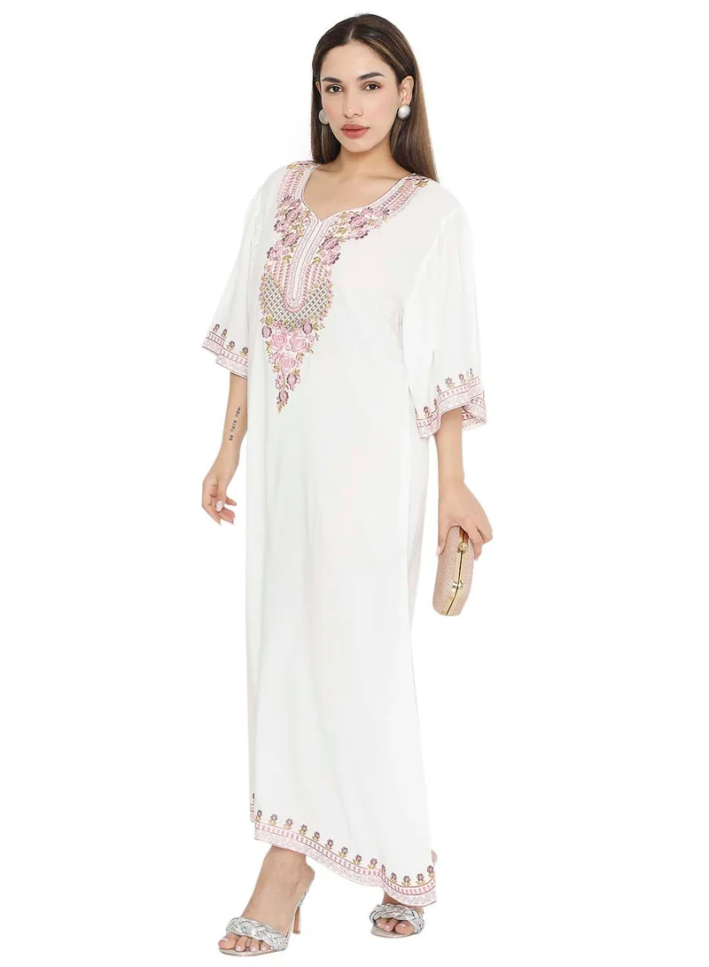 هانا آند سارا PURE MUSLIN SILK COTTON WITH UNIQUE THREAD EMBROIDERY ARABIC KAFTAN JALABIYA DRESS