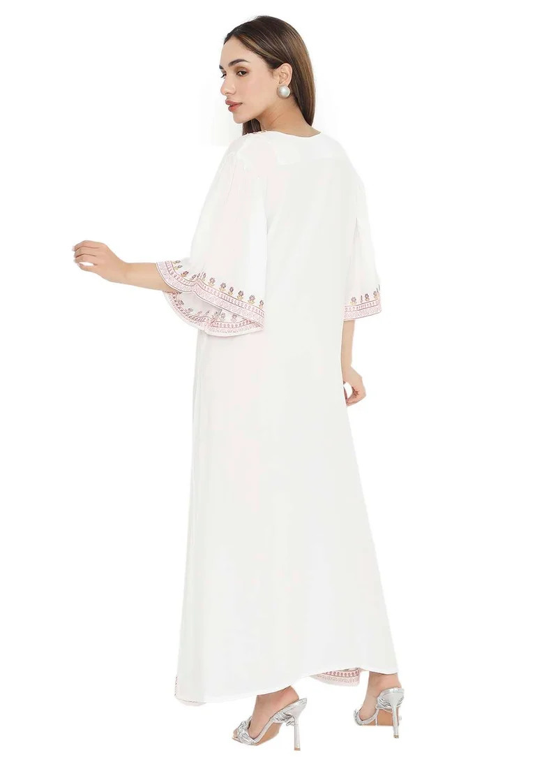 هانا آند سارا PURE MUSLIN SILK COTTON WITH UNIQUE THREAD EMBROIDERY ARABIC KAFTAN JALABIYA DRESS