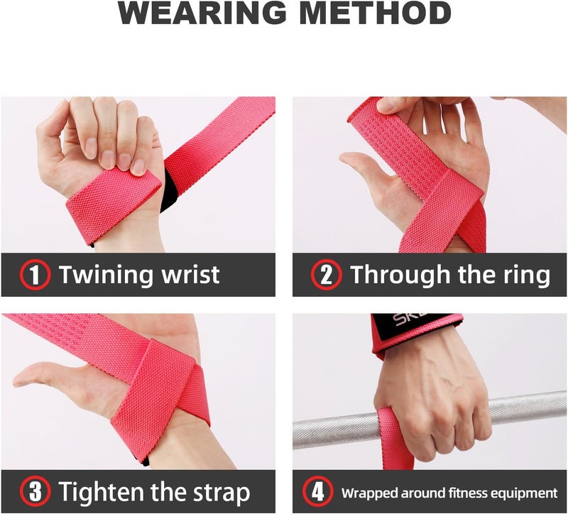 SKDK Lifting Straps Deadlift Gym Wrist Straps Weightlifting with Neoprene Cushioned Wrist Padded and Anti-Skid Silicone - for Weightlifting, Bodybuilding - Red - Image 3
