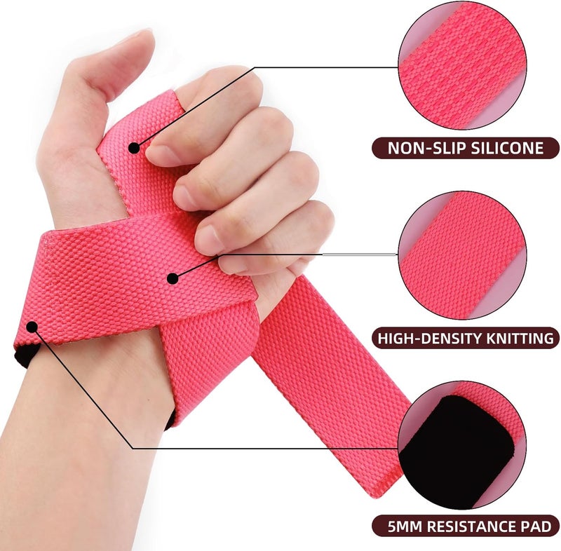 SKDK Lifting Straps Deadlift Gym Wrist Straps Weightlifting with Neoprene Cushioned Wrist Padded and Anti-Skid Silicone - for Weightlifting, Bodybuilding - Red - Image 2