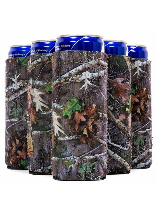 QualityPerfection Slim Can Cooler Sleeves (6 Pack) Insulated, Beer/Energy Drink Neoprene 4mm Thickness Thermocoolers for 12 oz Tall Skinny Beverage - Pattern Design, Ready for Printing (Camo Forest) - Image 1